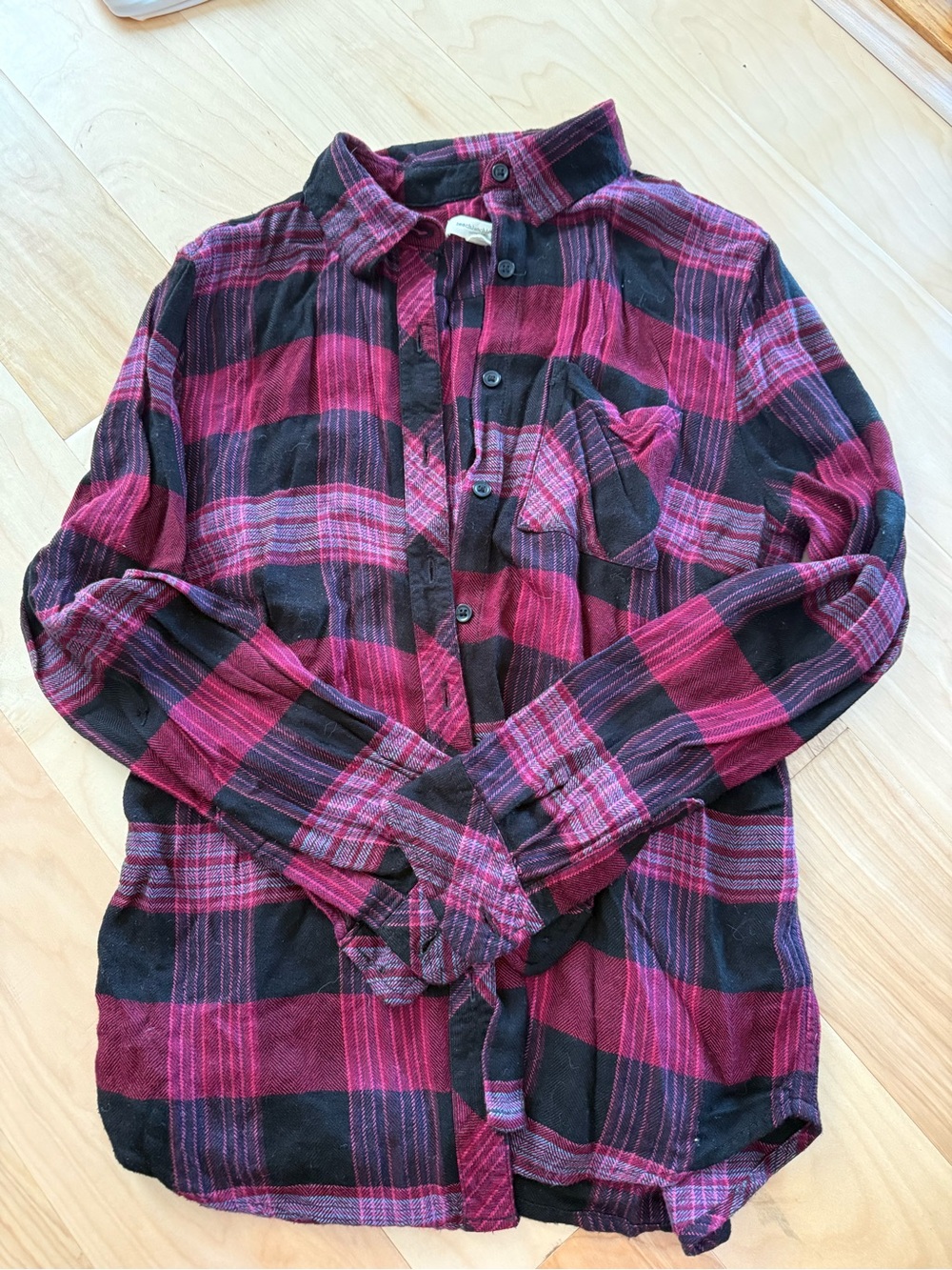 beachlunchlounge Pink and Black Plaid Button-Down Shirt